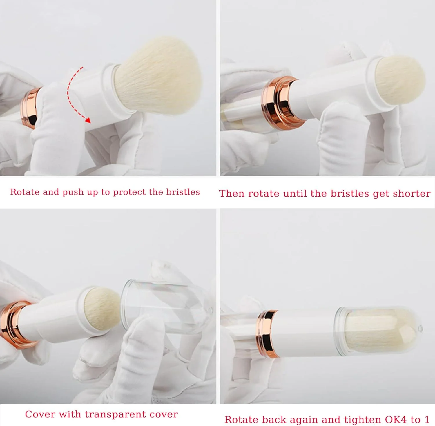 ست برس آرایشی - برس آرایشی ممتاز قابل حمل برای مایع، کرم و پودر - برس پولیش، ترکیب و صورت، ابزار کوچک زیبایی 4 در 1، سفید، 13.5*2.8 سانتی متر