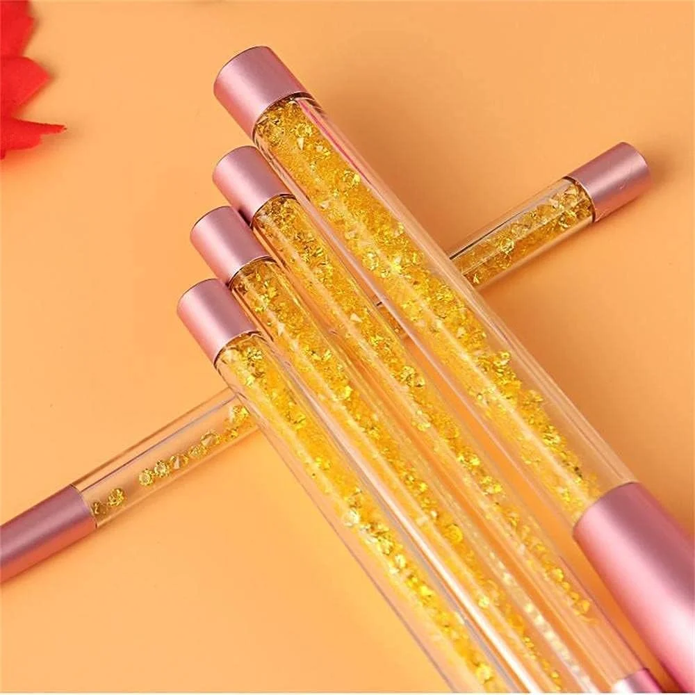 ست برس آرایشی 7 تکه دسته کریستالی شفاف، اکلیل شناور، قطعات الماس، دانه های رژگونه، کانسیلر، برس سایه چشم (رنگ: طلایی)