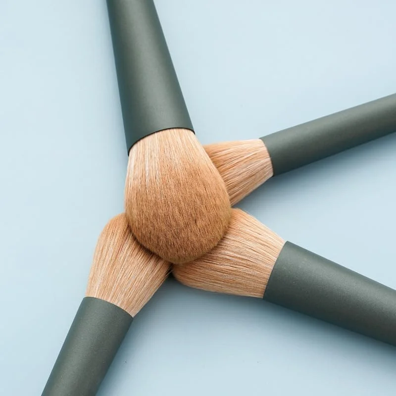 ست برس آرایشی، مجموعه برس آرایش، ست برس آرایشی مسافرتی 10 تکه، برس های آرایشی برای کرم پودر صورت، رژگونه، سایه چشم (سبز)