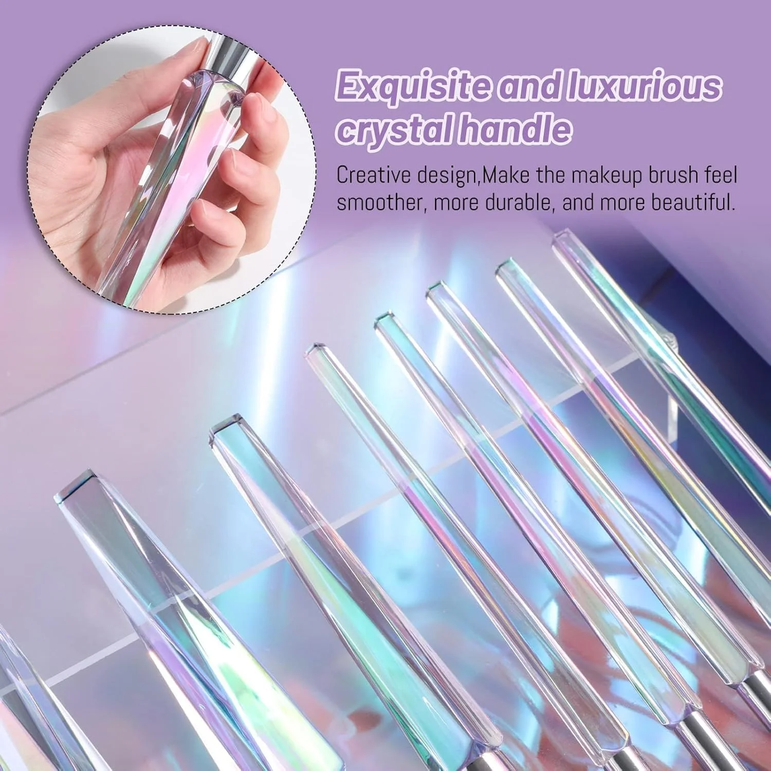 ست برس آرایشی، کیت برس آرایشی با موهای مصنوعی درجه یک، مناسب برای کرم پودر، ترکیب، پودر صورت، رژگونه، کانسیلر، سایه چشم، ست برس آرایش با جعبه هدیه (10 عدد، دسته کریستالی)