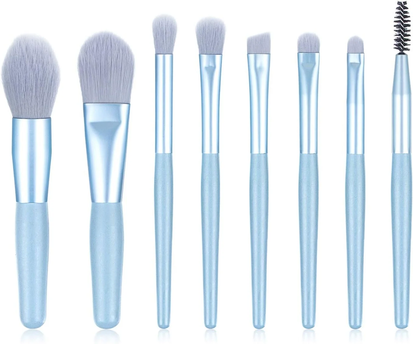 ست برس آرایشی، کیت برس آرایشی مسافرتی 8 تکه با کیف، برس های کوچک لوازم آرایشی برای کرم پودر صورت، رژگونه و سایه چشم