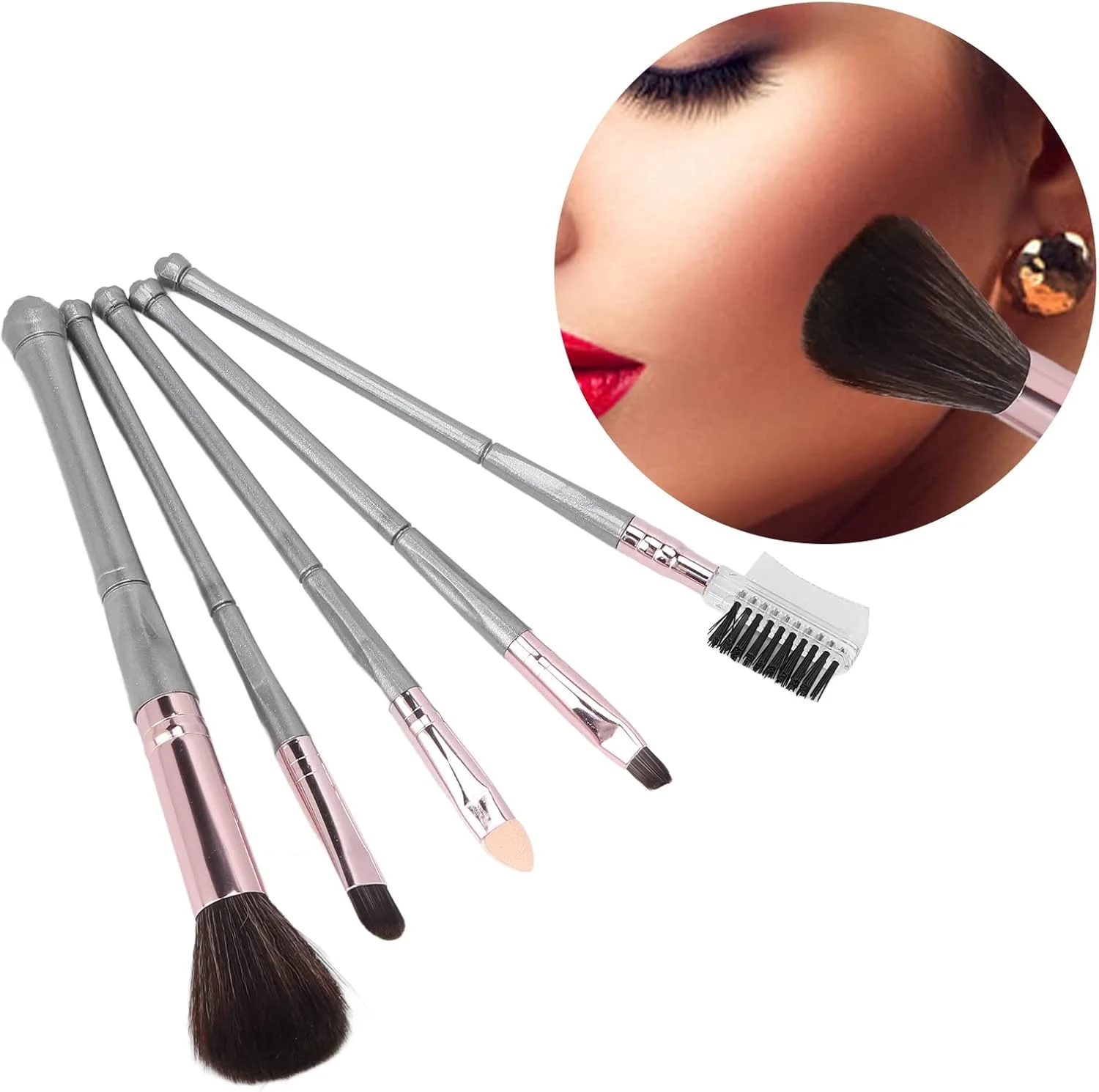 ست برس آرایشی، ست برس لوازم آرایشی 5 عددی نرم و لطیف، سازگار با پوست، با دستگیره راحت برای مژه ها