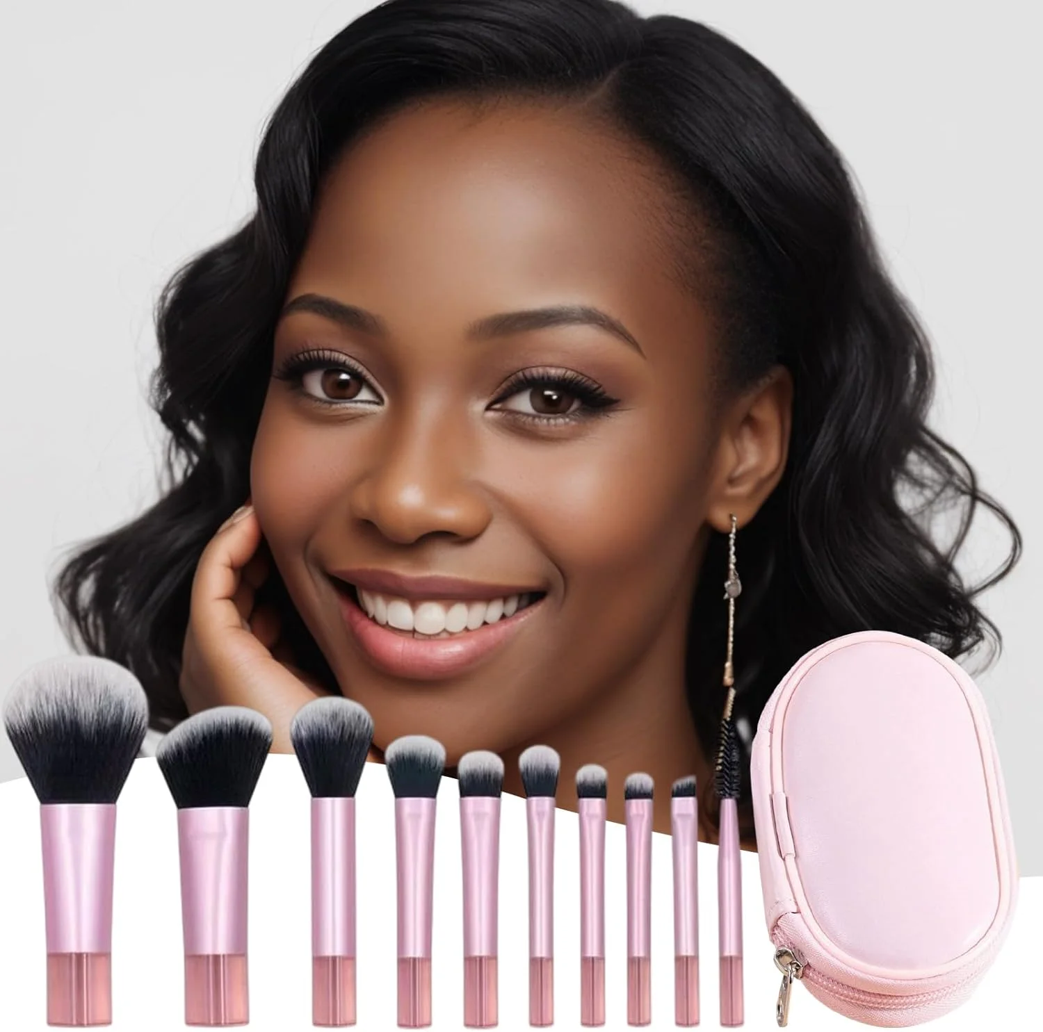 ست برس آرایشی مسافرتی - ست برس آرایشی مسافرتی ارگونومیک | ابزار آرایشی نرم و ارگونومیک دسته کوتاه برای پودر رژگونه سایه چشم