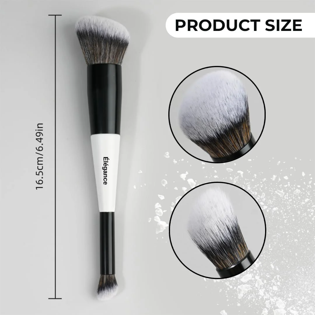 ست برس آرایشی 12 تکه با کیف و پد تمیز کننده سیلیکونی، برس های دو طرفه برای کرم پودر، کانتور، رژگونه، هایلایتر، ترکیب، ابرو، سایه چشم، خط چشم و کانسیلر، سفید روشن