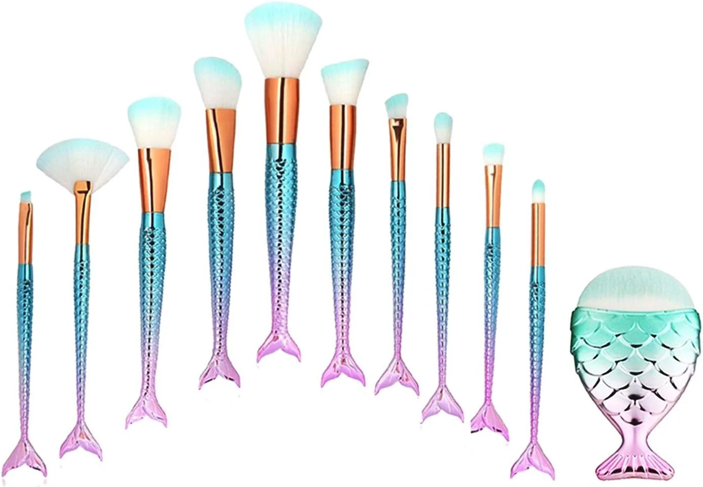 ست برس آرایشی 11 تکه پری دریایی سه بعدی، برس های آرایشی، سایه چشم، خط چشم، رژگونه