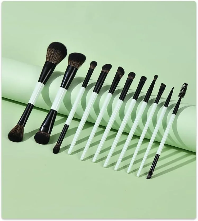 ست برس آرایشی 11 تکه، برس دو طرفه برای کرم پودر، کانتور، رژگونه، هایلایت، ترکیب، ابرو، سایه چشم، خط چشم و کانسیلر، ابزار آرایشی