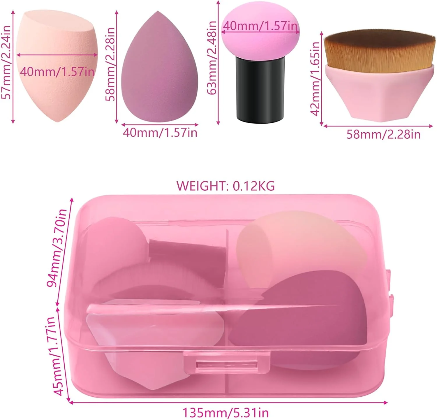 ست برس آرایشی - 4 تکه کابوکی، رژگونه و کانسیلر (صورتی)