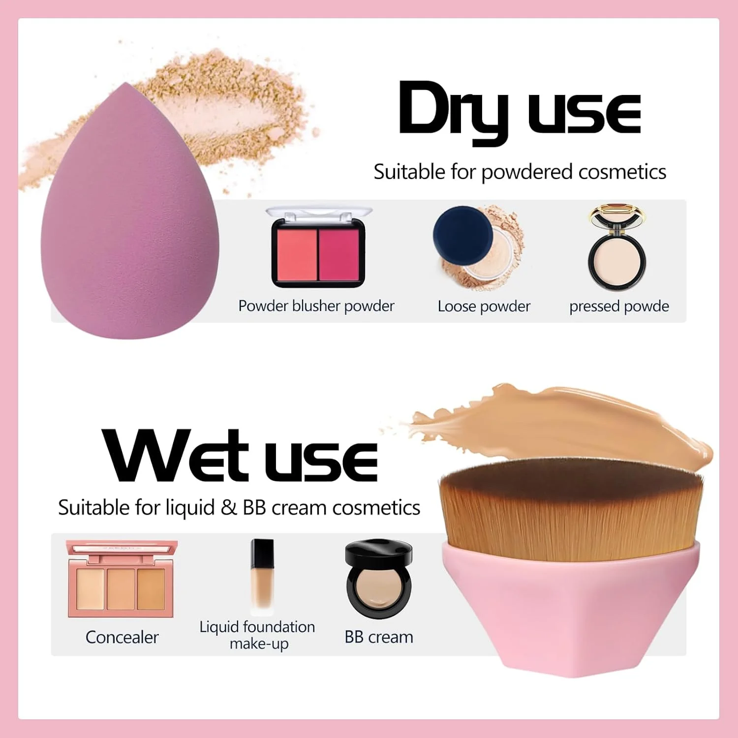 ست برس آرایشی - 4 تکه کابوکی، رژگونه و کانسیلر (صورتی)