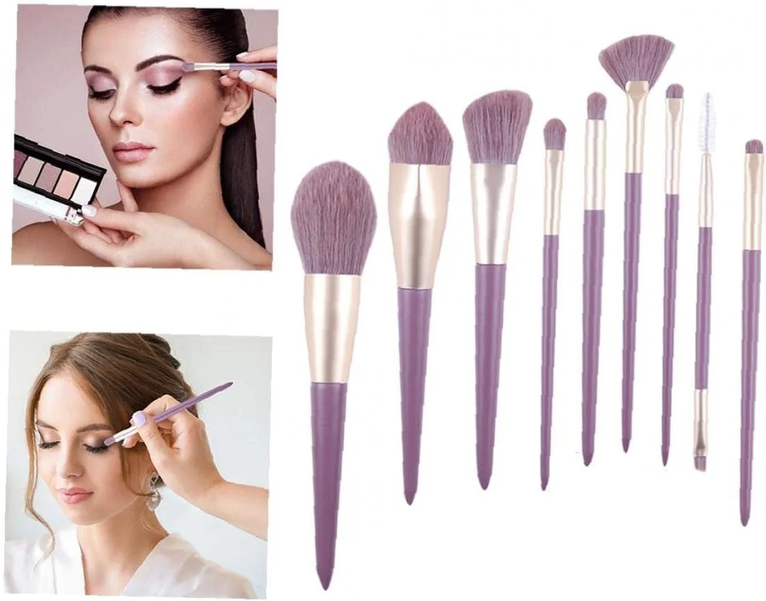 ست برس آرایشی بنفش حرفه ای، ست برس های ترکیبی، 9 عدد، مدل 1، ابزار مانیکور