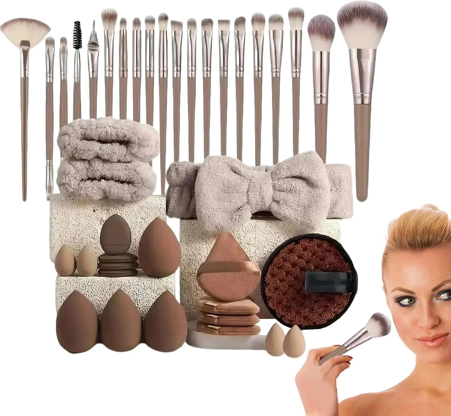 ست برس و ابزار آرایشی - ست برس آرایشی حرفه ای - کیت لوازم آرایشی حرفه ای برای کانتور، سایه چشم و کرم پودر