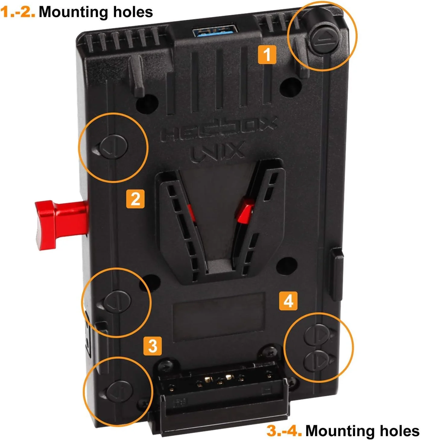 صفحه آداپتور باتری مانت V مدل HEDBOX UNIX-4X، با 3 خروجی D-Tap 14.4V/10A و USB 5V/2.1A، کابل 15 اینچی/40 سانتی متری با کانکتور 4 پین XLR (4-Pin XLR) صفحه آداپتور باتری مانت V مدل HEDBOX UNIX-4X، با 3 خروجی D-Tap 14.4V/10A و USB 5V/2.1A، کابل 15 اینچی/40 سانتی متری با کانکتور 4 پین XLR (4-Pin XLR)