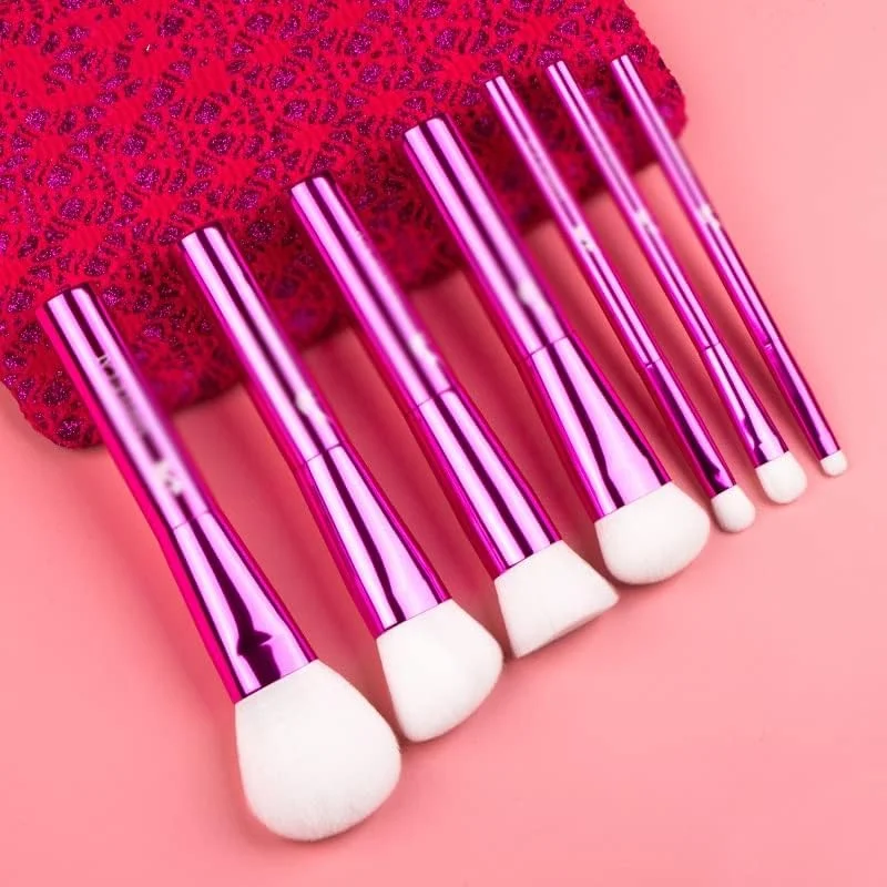 ست برس آرایشی 8 تکه قابل حمل، موی مصنوعی صورتی، ابزار آرایش مبتدی، برس پودر، سایه چشم