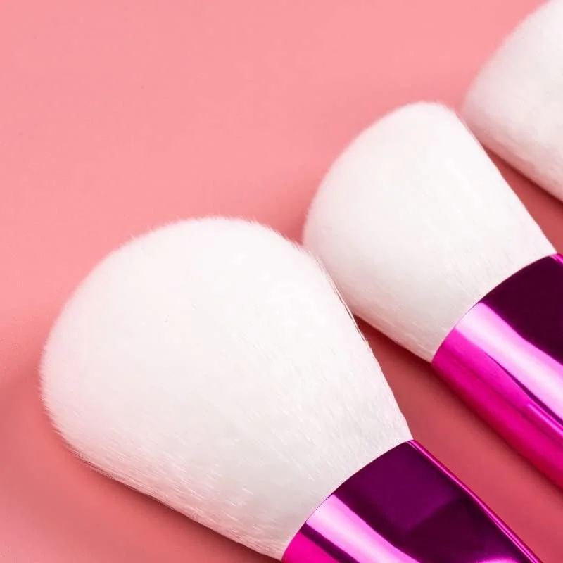 ست برس آرایشی 8 تکه قابل حمل، موی مصنوعی صورتی، ابزار آرایش مبتدی، برس پودر، سایه چشم