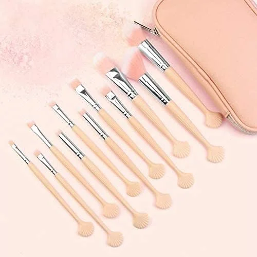 ست برس آرایشی طرح صدف، برس های آرایشی، برس های کرم پودر، ست 20 عددی برس آرایشی برای کرم پودر، ترکیب، پودر صورت، رژگونه، کانسیلر، لوازم آرایش چشم صورتی (رنگ: صورتی)