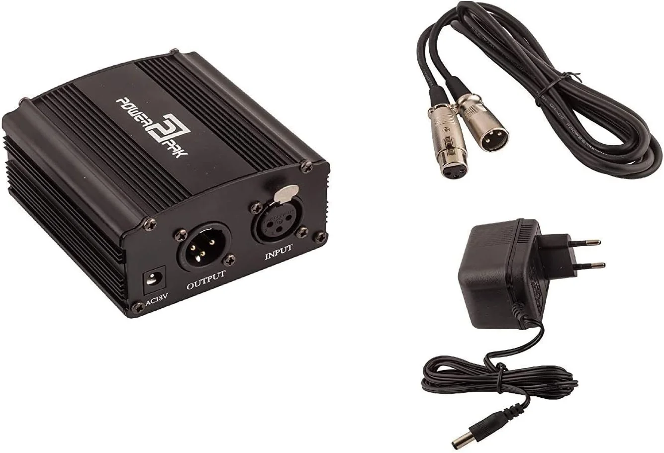 Powerpak 48V Phantom Power Supply 1 Channel for Condenser Microphone Music Recording Equipment (Black)