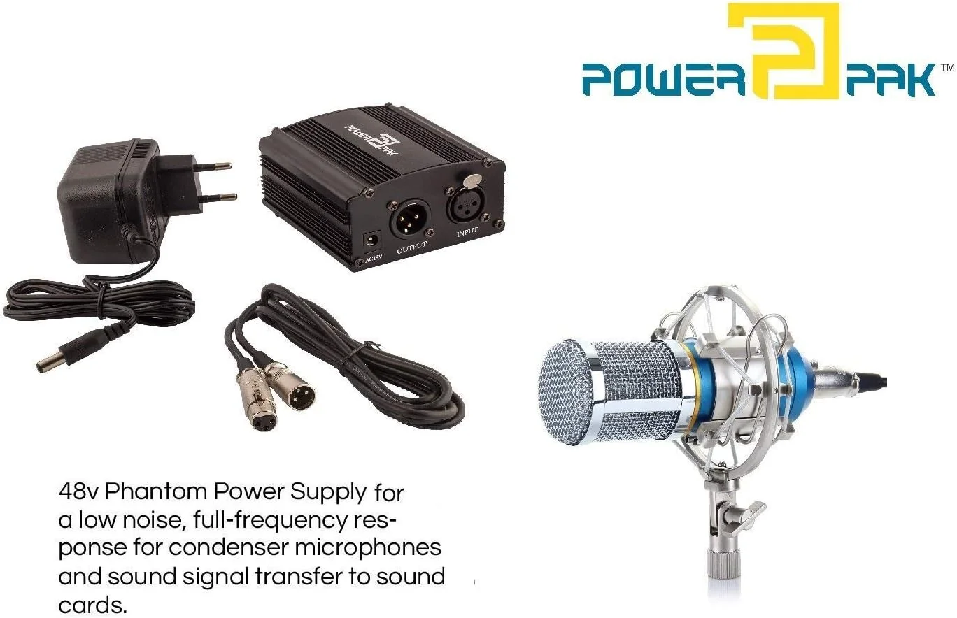 Powerpak 48V Phantom Power Supply 1 Channel for Condenser Microphone Music Recording Equipment (Black) Powerpak 48V Phantom Power Supply 1 Channel for Condenser Microphone Music Recording Equipment (Black)