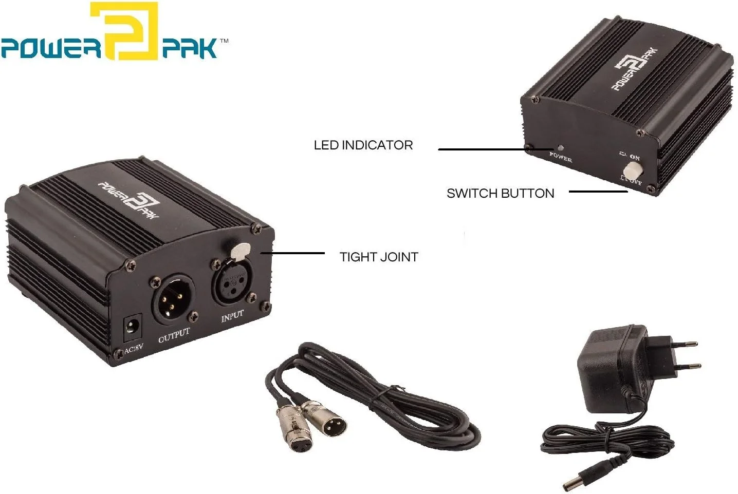 Powerpak 48V Phantom Power Supply 1 Channel for Condenser Microphone Music Recording Equipment (Black) Powerpak 48V Phantom Power Supply 1 Channel for Condenser Microphone Music Recording Equipment (Black)