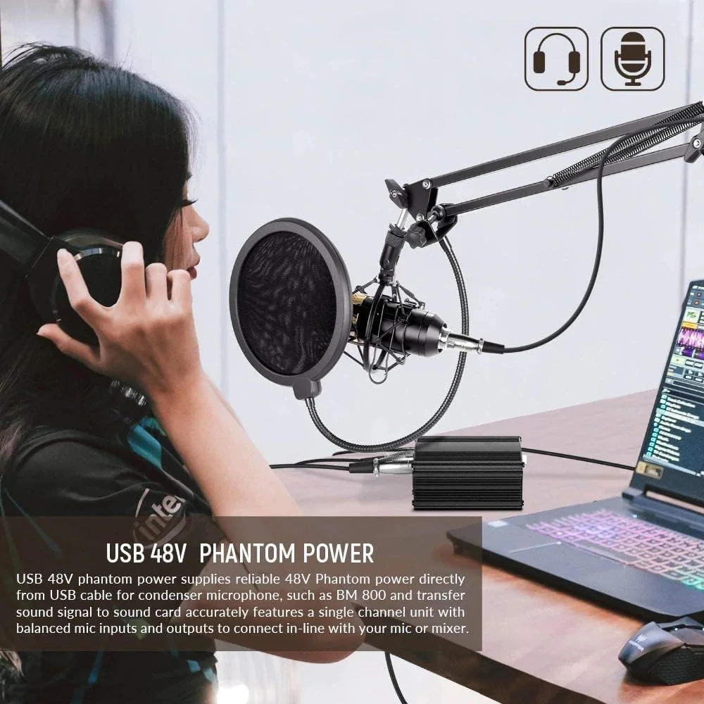 منبع تغذیه فانتوم 48 ولت Powerpak با کابل USB و کابل XLR برای هر میکروفون کاندنسر، تجهیزات ضبط موسیقی برای لپ تاپ، کامپیوتر و موبایل منبع تغذیه فانتوم 48 ولت Powerpak با کابل USB و کابل XLR برای هر میکروفون کاندنسر، تجهیزات ضبط موسیقی برای لپ تاپ، کامپیوتر و موبایل