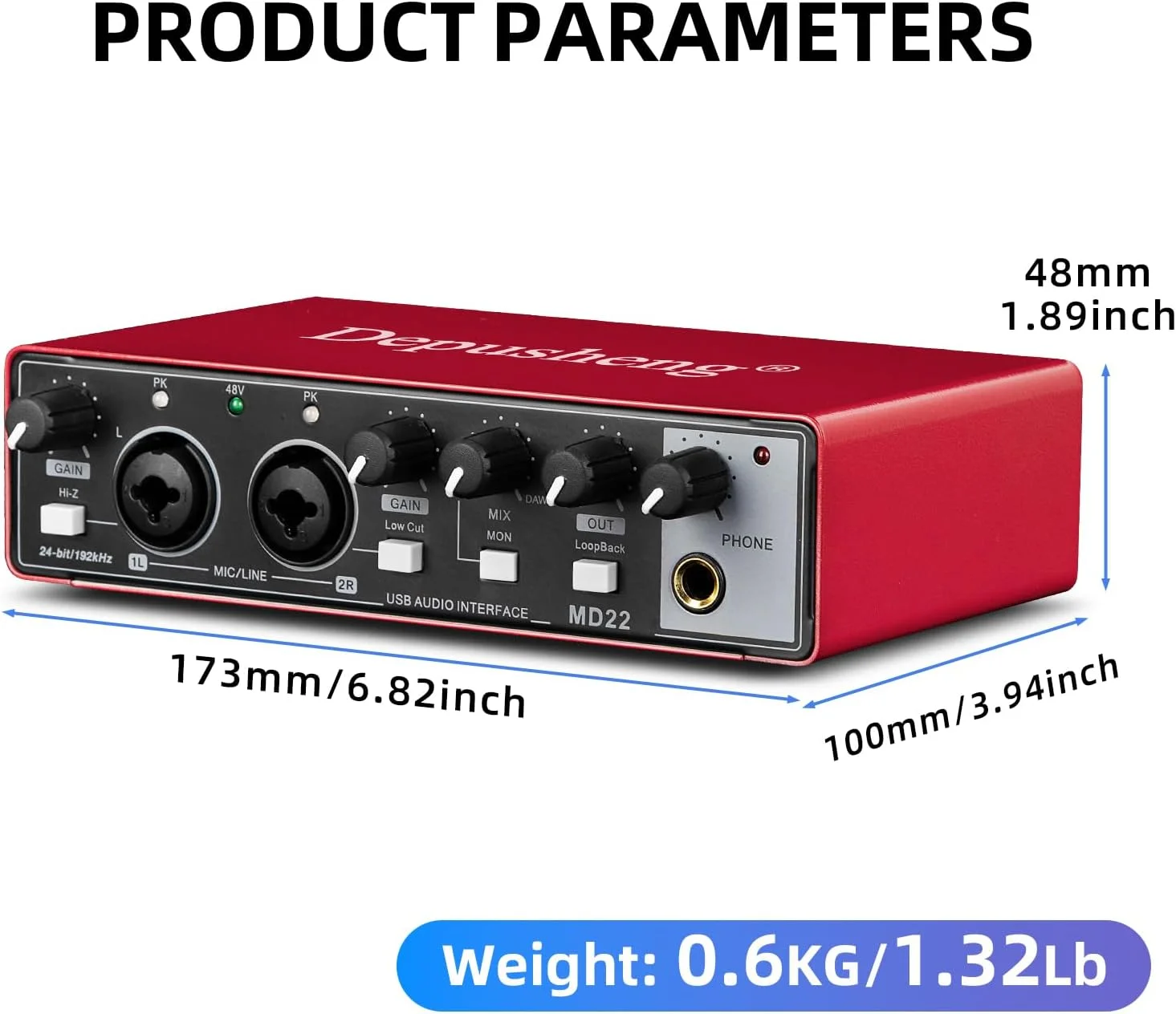Depusheng RED USB Audio Interface for Recording Music, XLR Interface with 48 V Phantom Power, Audio Box for Guitarists,Podcasters or Producers to record and playback studio quality sound Depusheng RED USB Audio Interface for Recording Music, XLR Interface with 48 V Phantom Power, Audio Box for Guitarists,Podcasters or Producers to record and playback studio quality sound