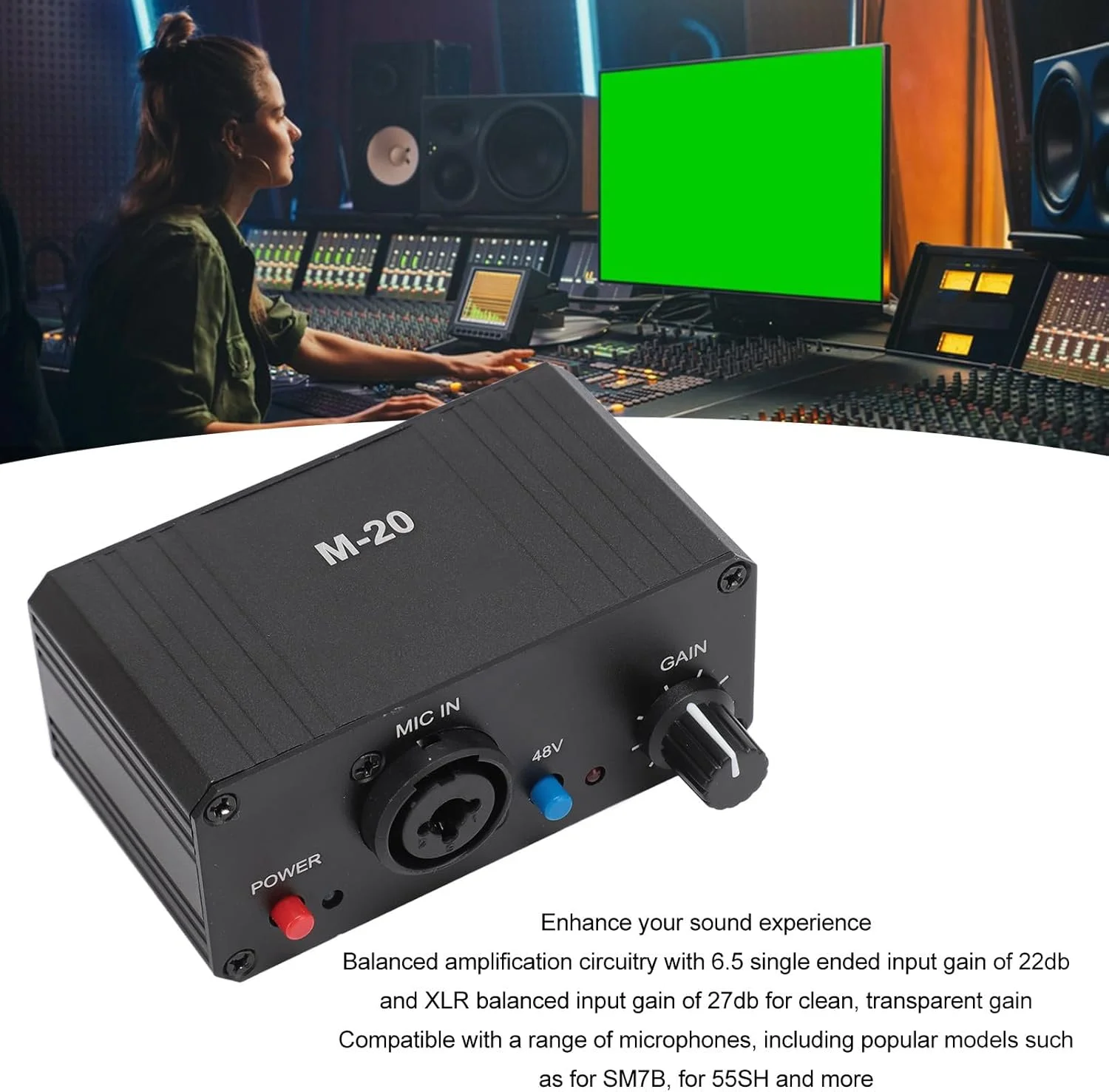 پری امپ میکروفون، تقویت کننده میکروفون با بهره بالا 20db، خروجی XLR با فانتوم پاور 48 ولت، پری امپ میکروفون برای میکروفون های دینامیک و کندانسر