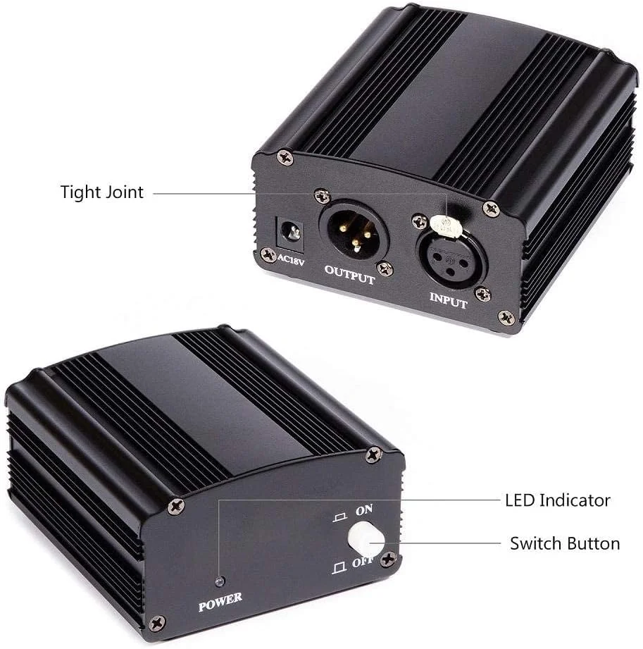 Phantom 48V Power Supply with Adapter for Condenser Microphone Phantom 48V Power Supply with Adapter for Condenser Microphone