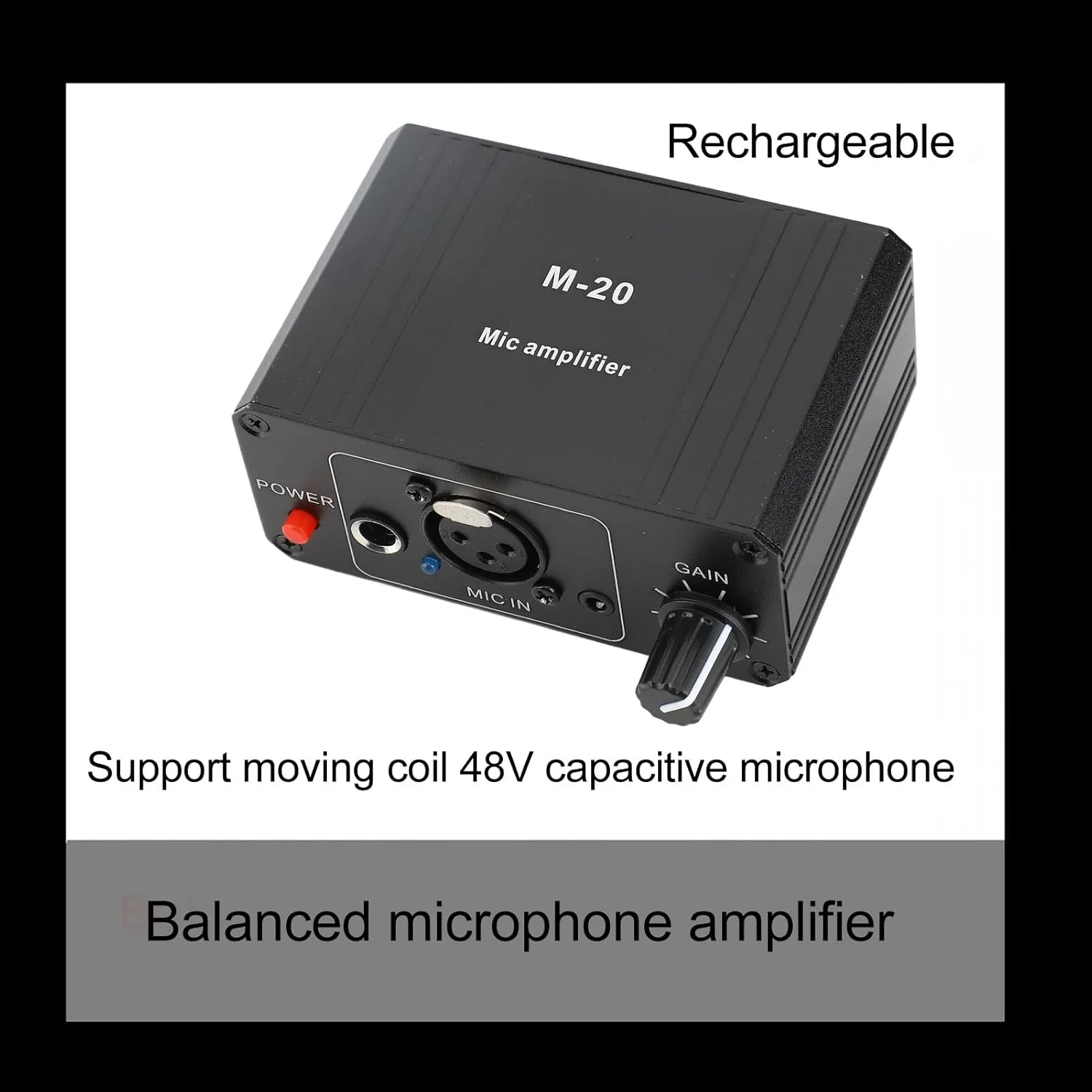 پری امپ میکروفون، تقویت کننده میکروفون با بهره بالا 20db، خروجی XLR با فانتوم پاور 48 ولت، پری امپ میکروفون برای میکروفون های دینامیک و کندانسر