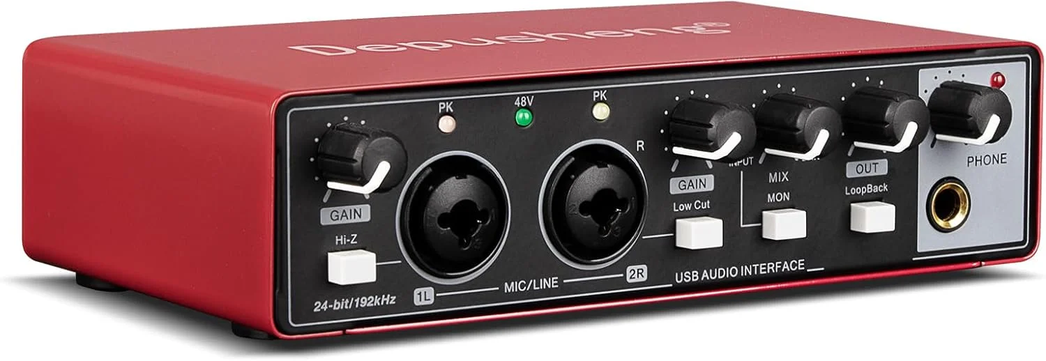 Depusheng RED USB Audio Interface for Recording Music, XLR Interface with 48 V Phantom Power, Audio Box for Guitarists,Podcasters or Producers to record and playback studio quality sound Depusheng RED USB Audio Interface for Recording Music, XLR Interface with 48 V Phantom Power, Audio Box for Guitarists,Podcasters or Producers to record and playback studio quality sound