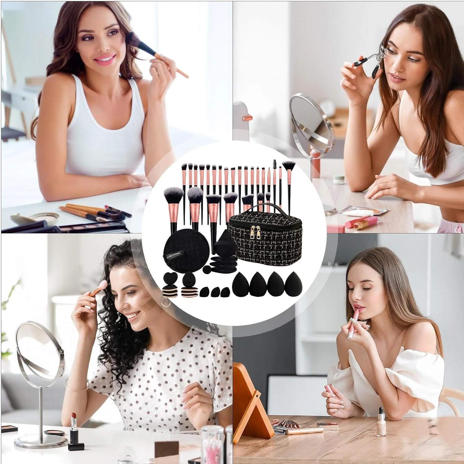 ست برس آرایشی، کیت آرایشی برس های پودر رژگونه کرم پودر - ابزارهای آرایشی شیک و سبک وزن برای استفاده روزانه زنان، مادران و دختران در سفر ست برس آرایشی، کیت آرایشی برس های پودر رژگونه کرم پودر - ابزارهای آرایشی شیک و سبک وزن برای استفاده روزانه زنان، مادران و دختران در سفر