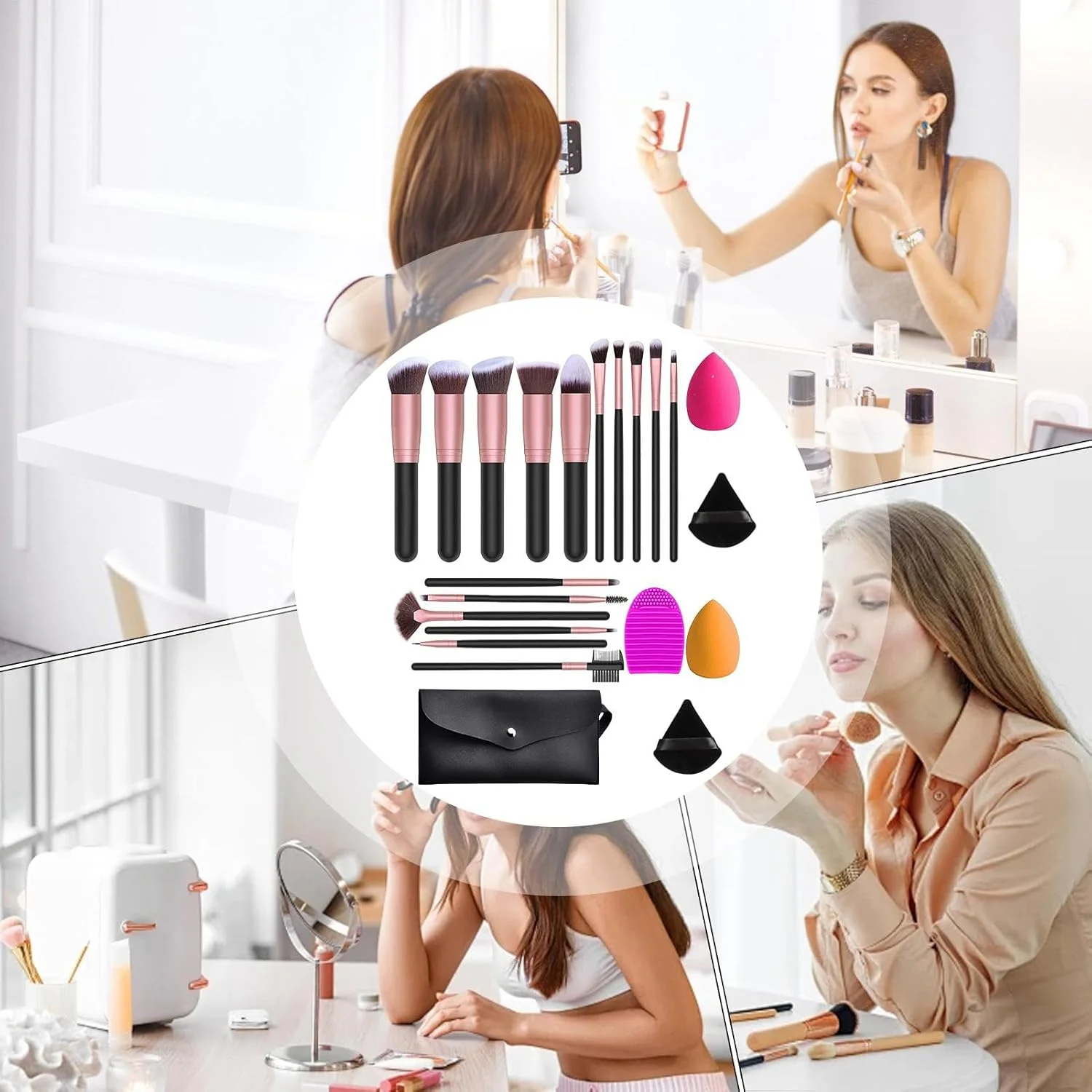 ست برس آرایشی، کیت برس ها و اسفنج های آرایشی | مجموعه کامل ابزار آرایش برای سایه چشم، رژگونه، کانسیلر و کرم پودر برای آرایش کامل صورت ست برس آرایشی، کیت برس ها و اسفنج های آرایشی | مجموعه کامل ابزار آرایش برای سایه چشم، رژگونه، کانسیلر و کرم پودر برای آرایش کامل صورت