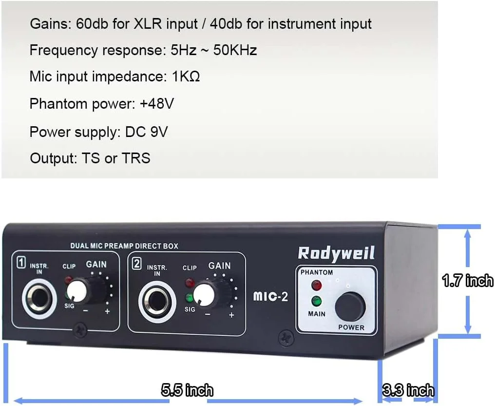 پری امپ میکروفون Rodyweil تقویت کننده میکروفون 4 ورودی حداکثر 65db جعبه DI با فانتوم پاور 48 ولت برای میکروفون های دینامیک و کندانسر پری امپ میکروفون Rodyweil تقویت کننده میکروفون 4 ورودی حداکثر 65db جعبه DI با فانتوم پاور 48 ولت برای میکروفون های دینامیک و کندانسر