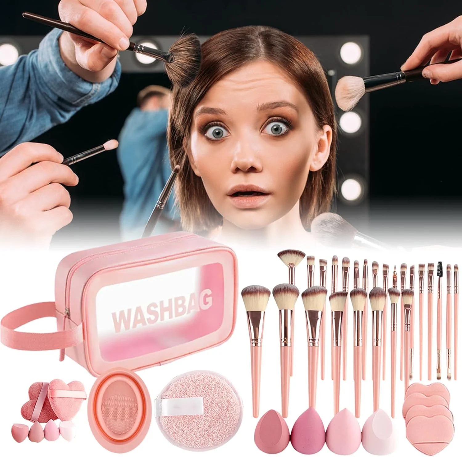 ست برس آرایشی 46 تکه، برس های آرایشی فونداسیون و کانسیلر | به همراه کیف نگهداری، لوازم جانبی زیبایی چند منظوره برای زنان، عروس، استفاده در فضای باز، روز ولنتاین، دختران، منزل و تعطیلات