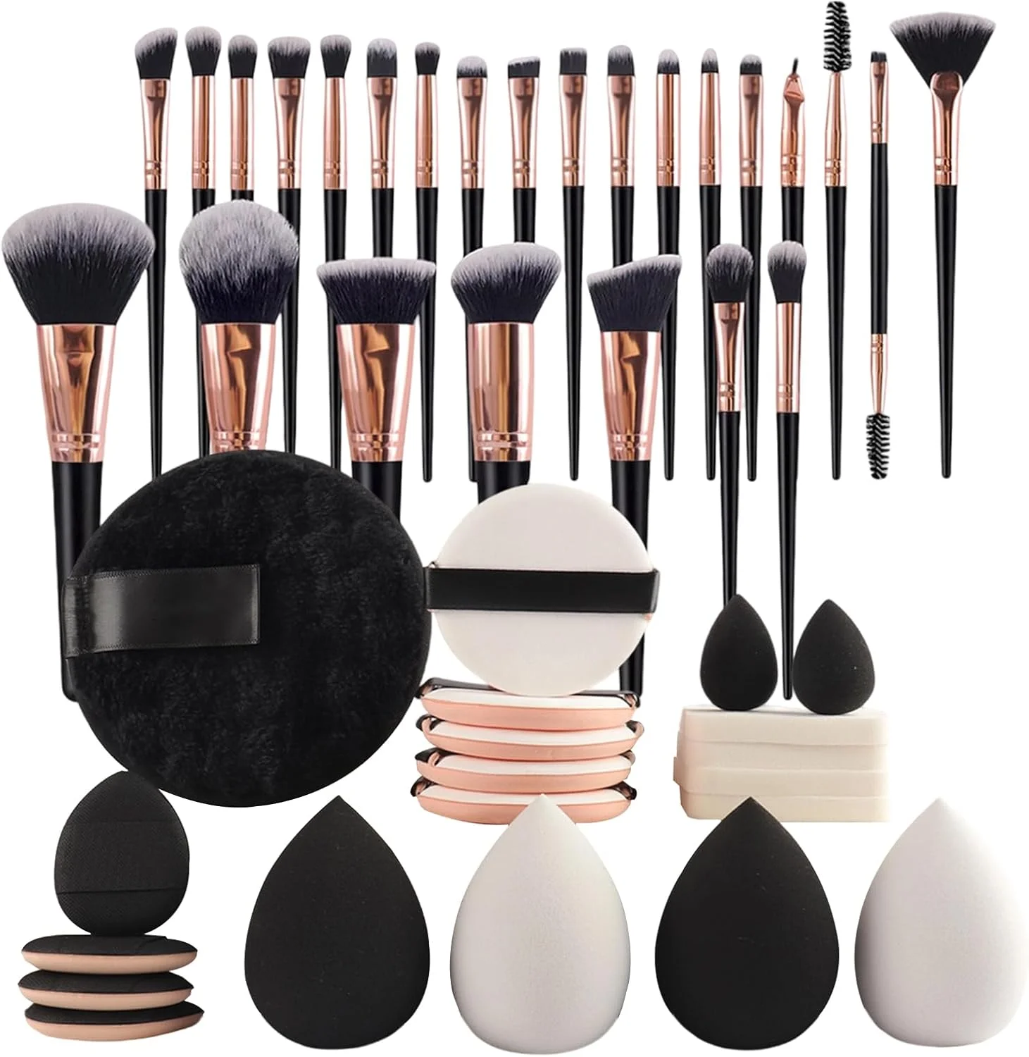 ست برس آرایشی، ست ابزار آرایشی 45 تکه با اسفنج برای مبتدیان | لوازم آرایشی برای خانه، مدرسه، سفر کاری، داخل و خارج از منزل