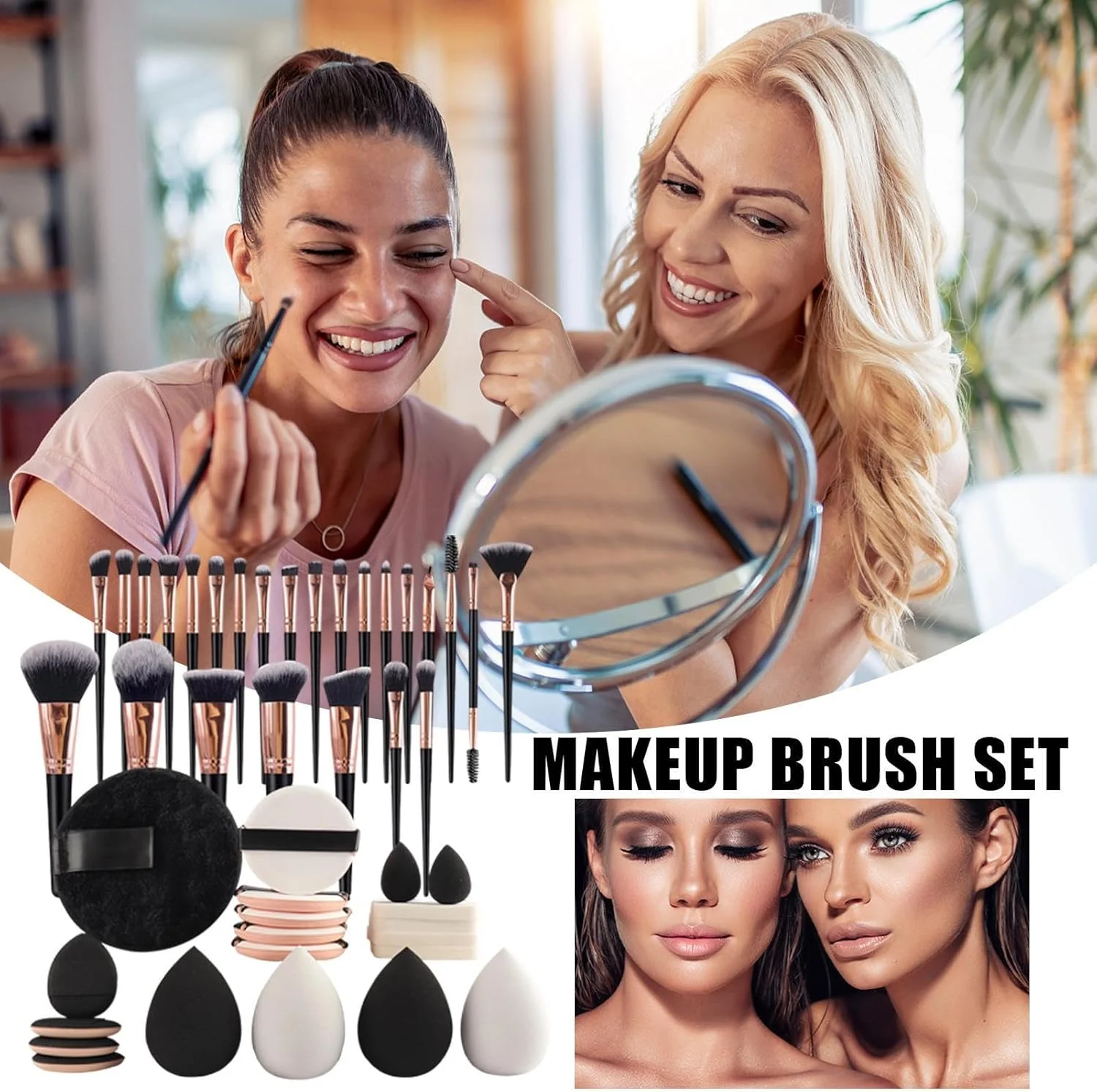 ست برس آرایشی، ست ابزار آرایشی 45 تکه با اسفنج برای مبتدیان | لوازم آرایشی برای خانه، مدرسه، سفر کاری، داخل و خارج از منزل