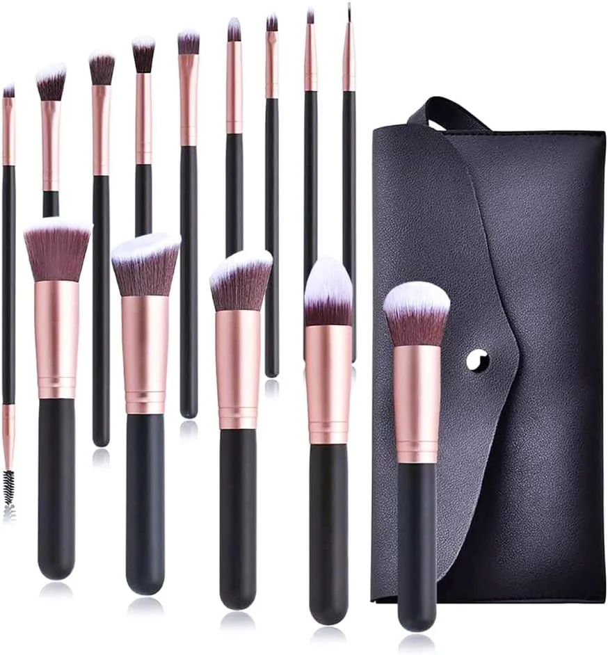 Makeup Brush Set, Cosmetic Wood Handle Brushes 14 Pcs for Foundation Blending Brush Concealer Eyeshadow