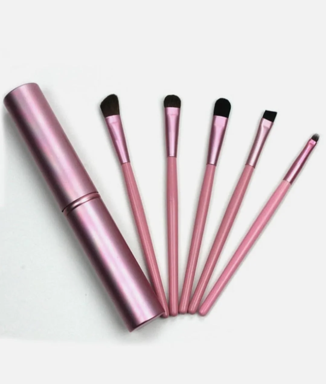 Makeup Brush Set, 5-Piece Professional Eye Shadow and Eyeliner Brushes with Travel Case, Pink