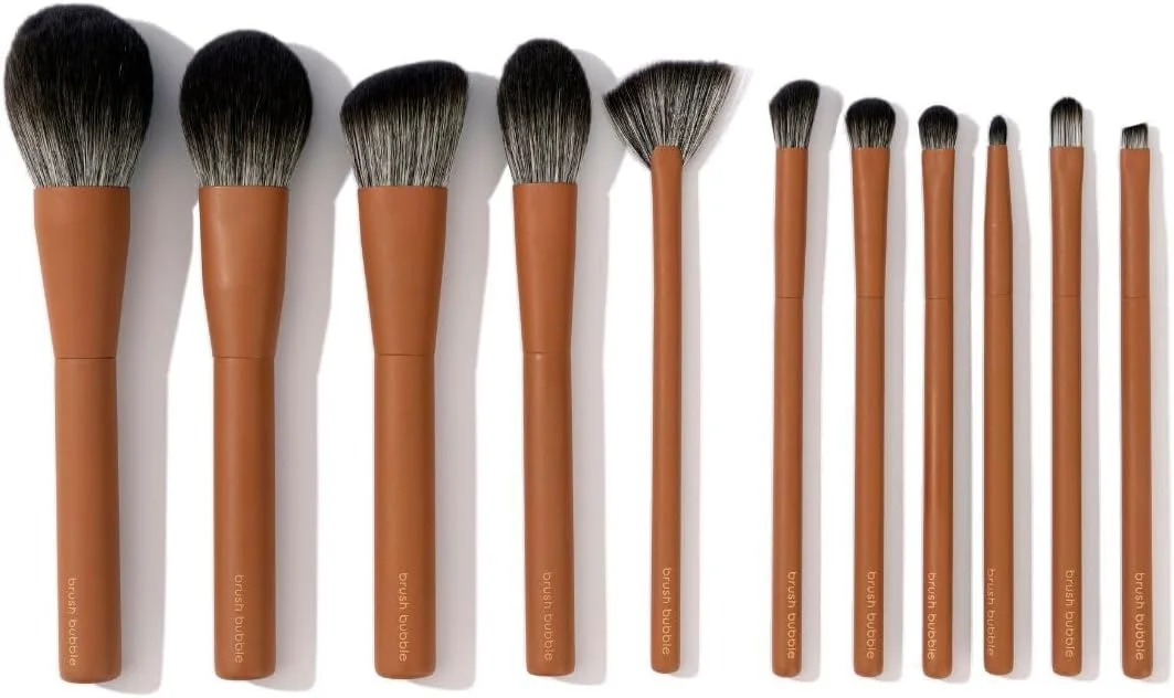 ست برس آرایشی - مجموعه کامل برس های آرایشی براش بابل برای کرم پودر مایع، پودرها، کرم ها و سایه ها. 11 تکه وگان، آغشته به نقره، نرم و لوکس