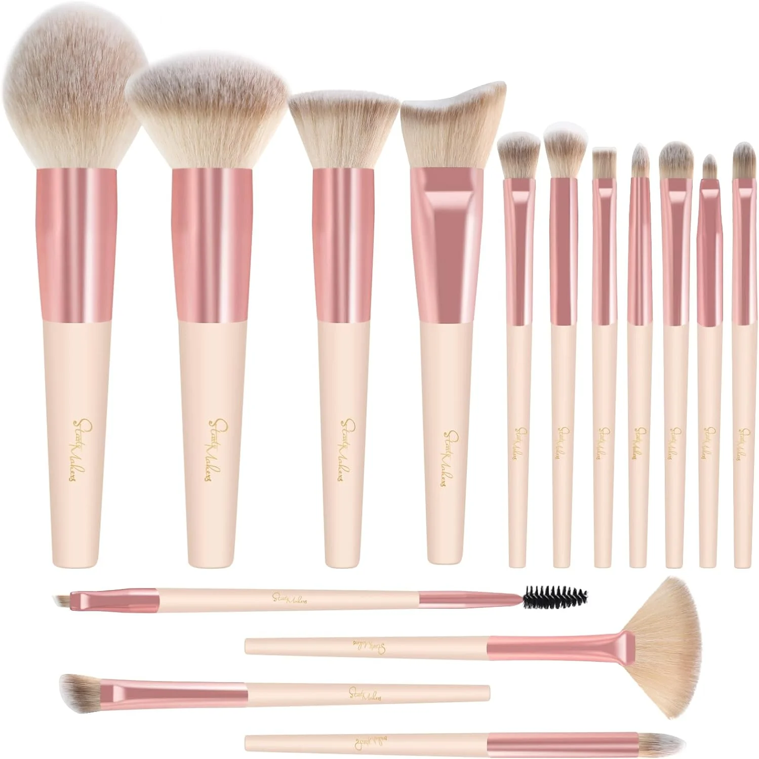 ست برس آرایشی استارت میکرز 15 تکه طرح سنگ مرمر، شامل برس های کرم پودر، پودر، رژگونه، ترکیب کننده و سایه چشم
