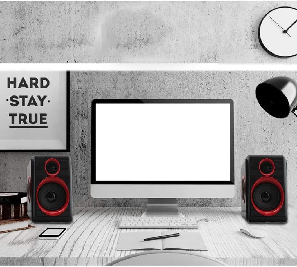 اسپیکر کامپیوتر ساراند SilteD با بیس عمیق، اسپیکر چند رسانه ای سیم دار USB برای لپ تاپ های PC با دیافراگم چهار بلندگو داخلی (رنگ: آبی)