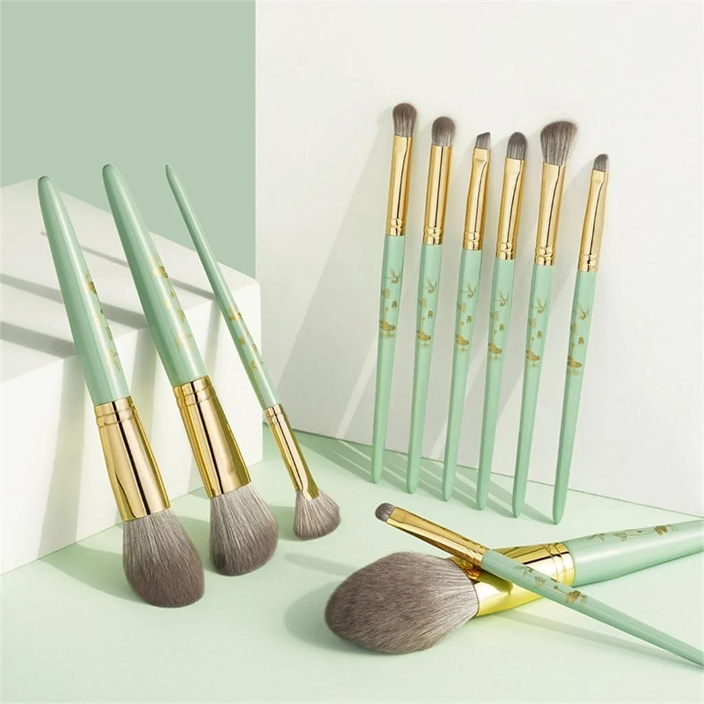 ست برس آرایشی مبتدی نرم 11 تکه قابل حمل دسته چوبی South Elm ابزار آرایشی (D) (Argento)