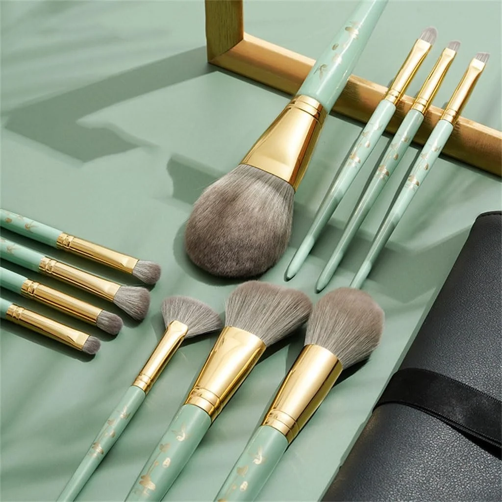 ست برس آرایشی مبتدی نرم 11 تکه قابل حمل دسته چوبی South Elm ابزار آرایشی (D) (Argento)