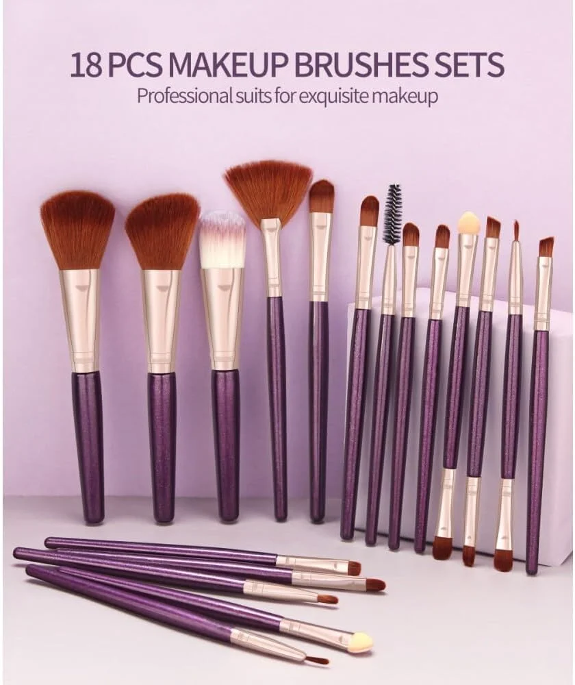 ست برس آرایشی 18 تکه حرفه ای شامل برس های پودر صورت، کرم پودر، ترکیب کننده، رژگونه، سایه چشم، برس های آرایشی برای دختران و زنان، برس های کانسیلر مصنوعی با کیفیت عالی، خط چشم ابرو، برس های هایلایتر و اسفنج ترکیب کننده، کیت نهایی وگان ست برس آرایشی 18 تکه حرفه ای شامل برس های پودر صورت، کرم پودر، ترکیب کننده، رژگونه، سایه چشم، برس های آرایشی برای دختران و زنان، برس های کانسیلر مصنوعی با کیفیت عالی، خط چشم ابرو، برس های هایلایتر و اسفنج ترکیب کننده، کیت نهایی وگان