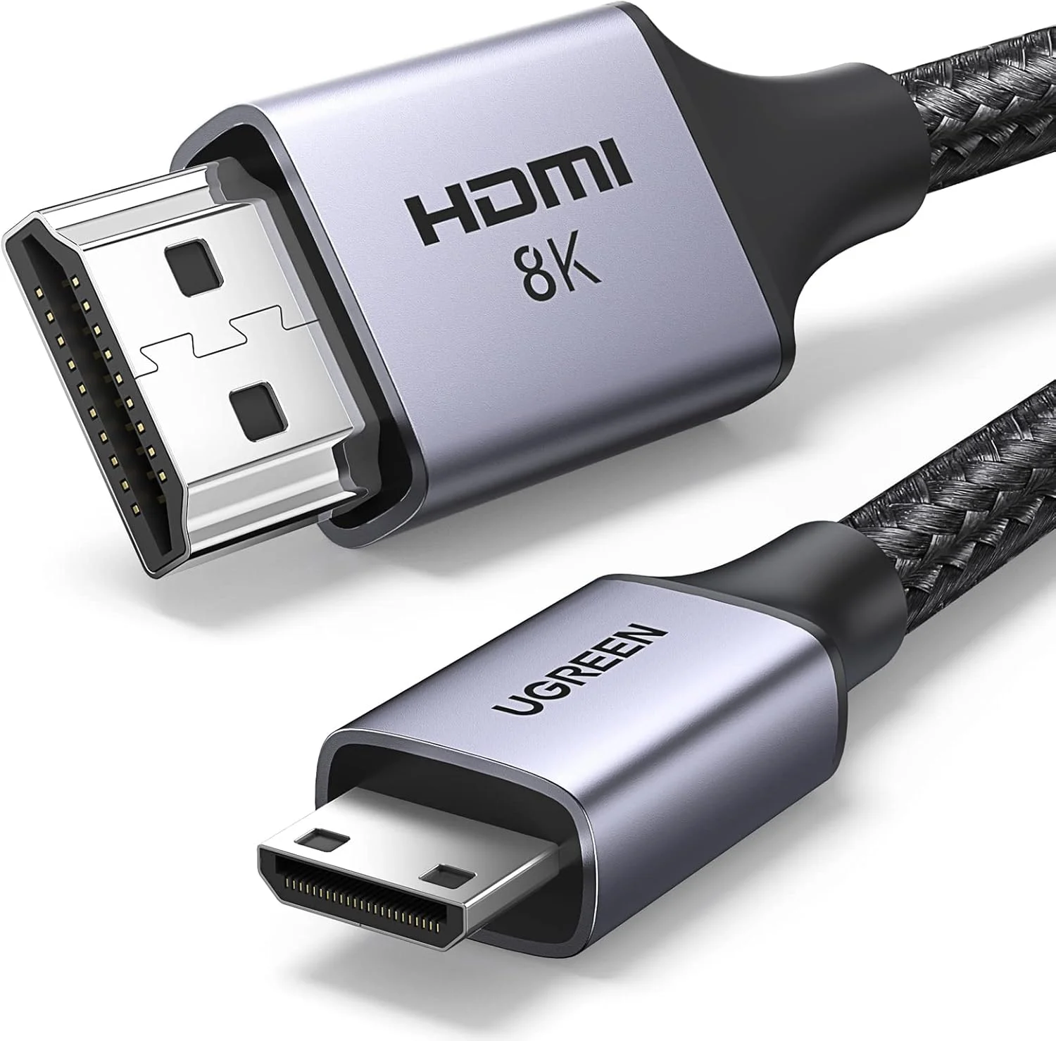 کابل مینی HDMI به HDMI 2.1 یوگرین 8K 4K@120Hz 1440P@144Hz 48Gbps سرعت فوق العاده بالا eARC Dolby Atmos HDR استاندارد سازگار با دوربین DSLR، رزبری پای، کارت کپچر، لپ تاپ، مانیتور، تلویزیون PS5/4 (2 متری)