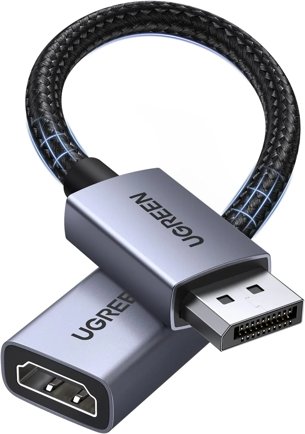 آداپتور DisplayPort به HDMI یوگرین 4K@60Hz به طول 0.2 متر، [تبدیل یک طرفه DP به HDMI] کابل بافته شده نایلونی نر به ماده، سازگار با HP/Dell/ThinkPad/AMD/NVIDIA/Desktop