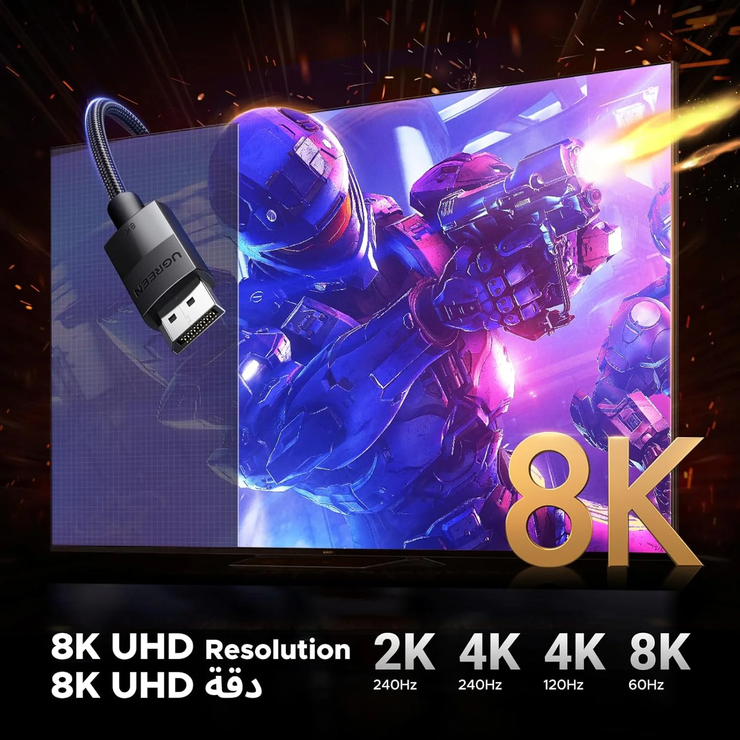 کابل DisplayPort 1.4 یوگرین 8K، DP به DP 3 متری، 8K@60Hz/4K@165Hz/2K@240Hz/1080P@240Hz، برای مانیتور گیمینگ/کارت گرافیک/PC، پشتیبانی از 3D/HDCP/HDR/G-SYNC/Free-SYNC، کابل بافته شده نایلونی نر به نر - 3 متر کابل DisplayPort 1.4 یوگرین 8K، DP به DP 3 متری، 8K@60Hz/4K@165Hz/2K@240Hz/1080P@240Hz، برای مانیتور گیمینگ/کارت گرافیک/PC، پشتیبانی از 3D/HDCP/HDR/G-SYNC/Free-SYNC، کابل بافته شده نایلونی نر به نر - 3 متر