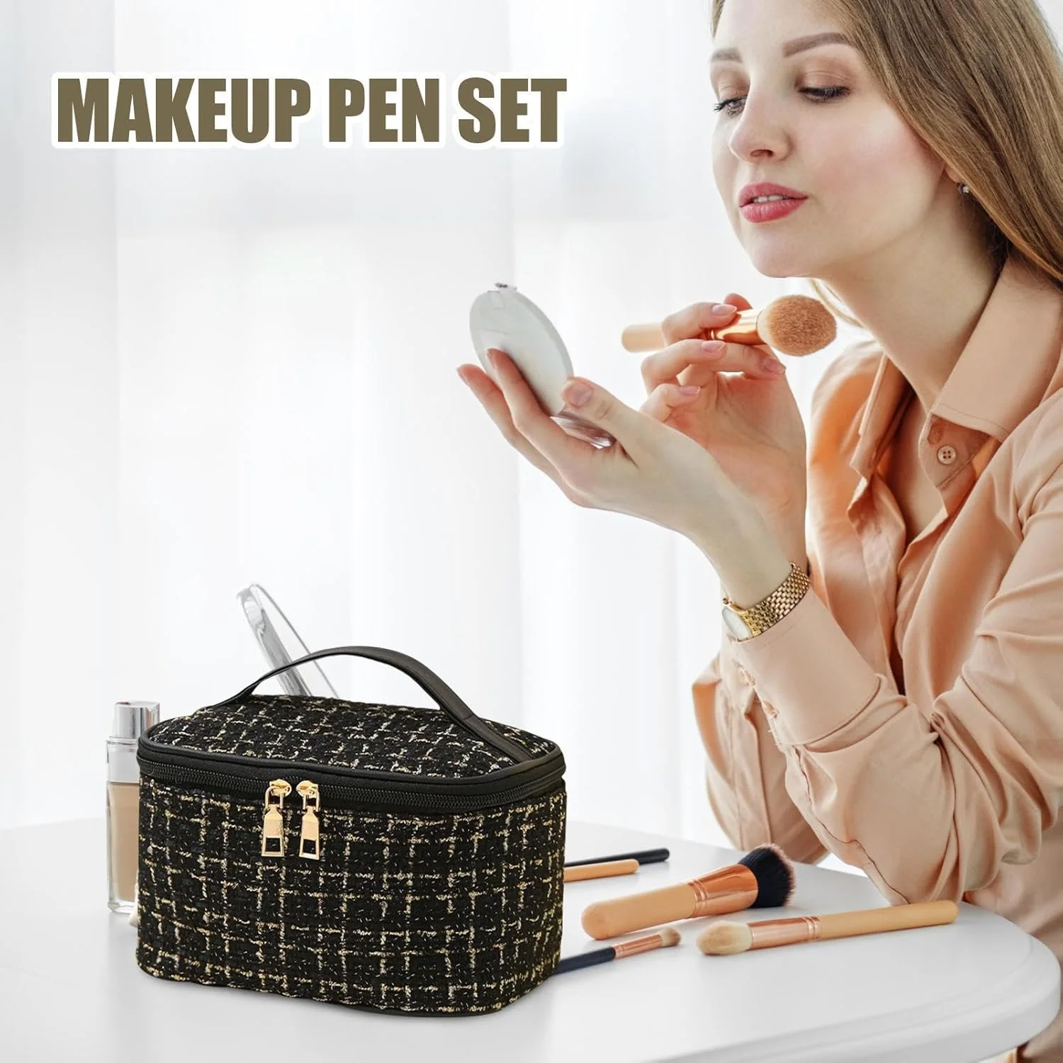 ست برس آرایشی | برس های سایه چشم و رژگونه، لوازم جانبی آرایش، کیف مسافرتی شیک و سبک برای بهبود روتین زیبایی