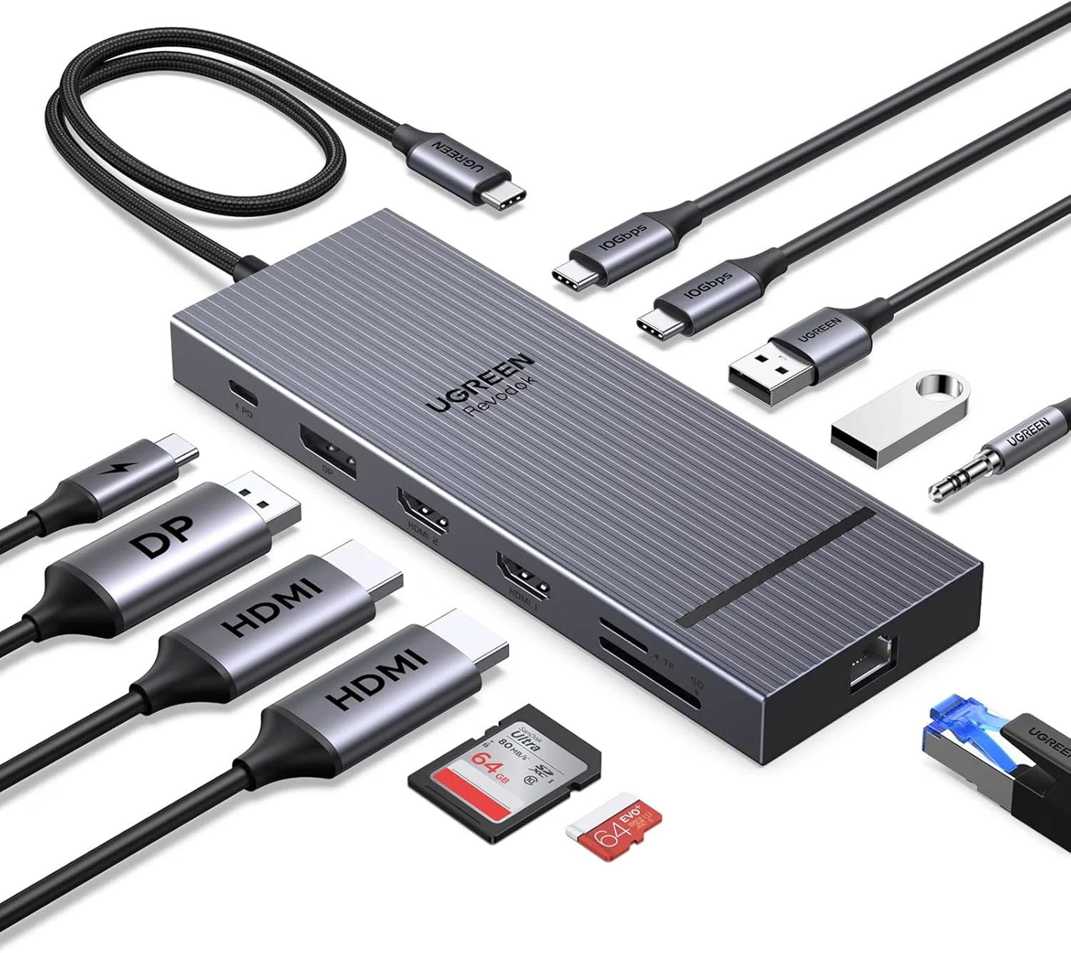 داک استیشن 12 در 1 UGREEN Revodok Pro با خروجی سه گانه 4K، شامل 2 پورت HDMI، پورت DP، دو پورت USB C 10G، دو پورت USB A 5G، پورت PD 100W، اسلات SD/TF، پورت اترنت 1000Mbps، پورت صدای 3.5 میلی متری، هاب USBC با آداپتور چندگانه برای آیفون 17، مک بوک، DELL داک استیشن 12 در 1 UGREEN Revodok Pro با خروجی سه گانه 4K، شامل 2 پورت HDMI، پورت DP، دو پورت USB C 10G، دو پورت USB A 5G، پورت PD 100W، اسلات SD/TF، پورت اترنت 1000Mbps، پورت صدای 3.5 میلی متری، هاب USBC با آداپتور چندگانه برای آیفون 17، مک بوک، DELL