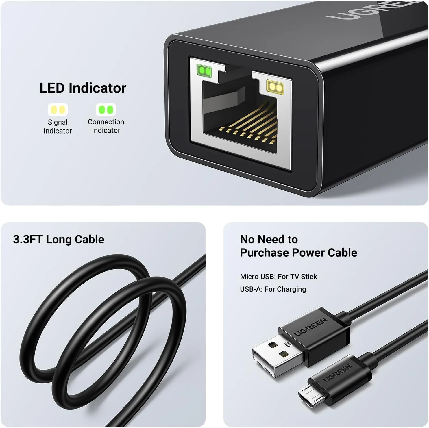 آداپتور اترنت میکرو USB یوگرین، آداپتور اترنت با کابل 1 متری و سیم برق، سازگار با فایر تی وی استیک Basic/2nd/4k/Lite، کروم کست 1/2/3/Ultra/Audio، فایر تی وی 3rd، اتصال آسان، 10/100 مگابیت بر ثانیه آداپتور اترنت میکرو USB یوگرین، آداپتور اترنت با کابل 1 متری و سیم برق، سازگار با فایر تی وی استیک Basic/2nd/4k/Lite، کروم کست 1/2/3/Ultra/Audio، فایر تی وی 3rd، اتصال آسان، 10/100 مگابیت بر ثانیه