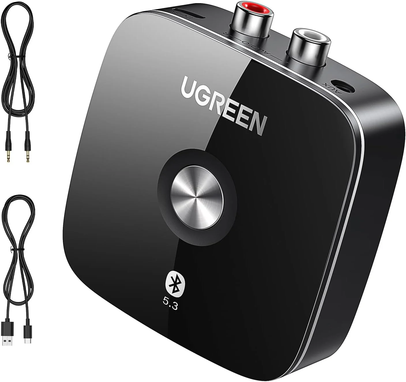 گیرنده بلوتوث 5.3 UGREEN، آداپتور بلوتوث صوتی بی سیم برای سیستم صوتی پخش موسیقی خانگی و خودرو با 3.5 میلی متر و 2 RCA سازگار با تلفن، تبلت، بلندگو و آمپلی فایر