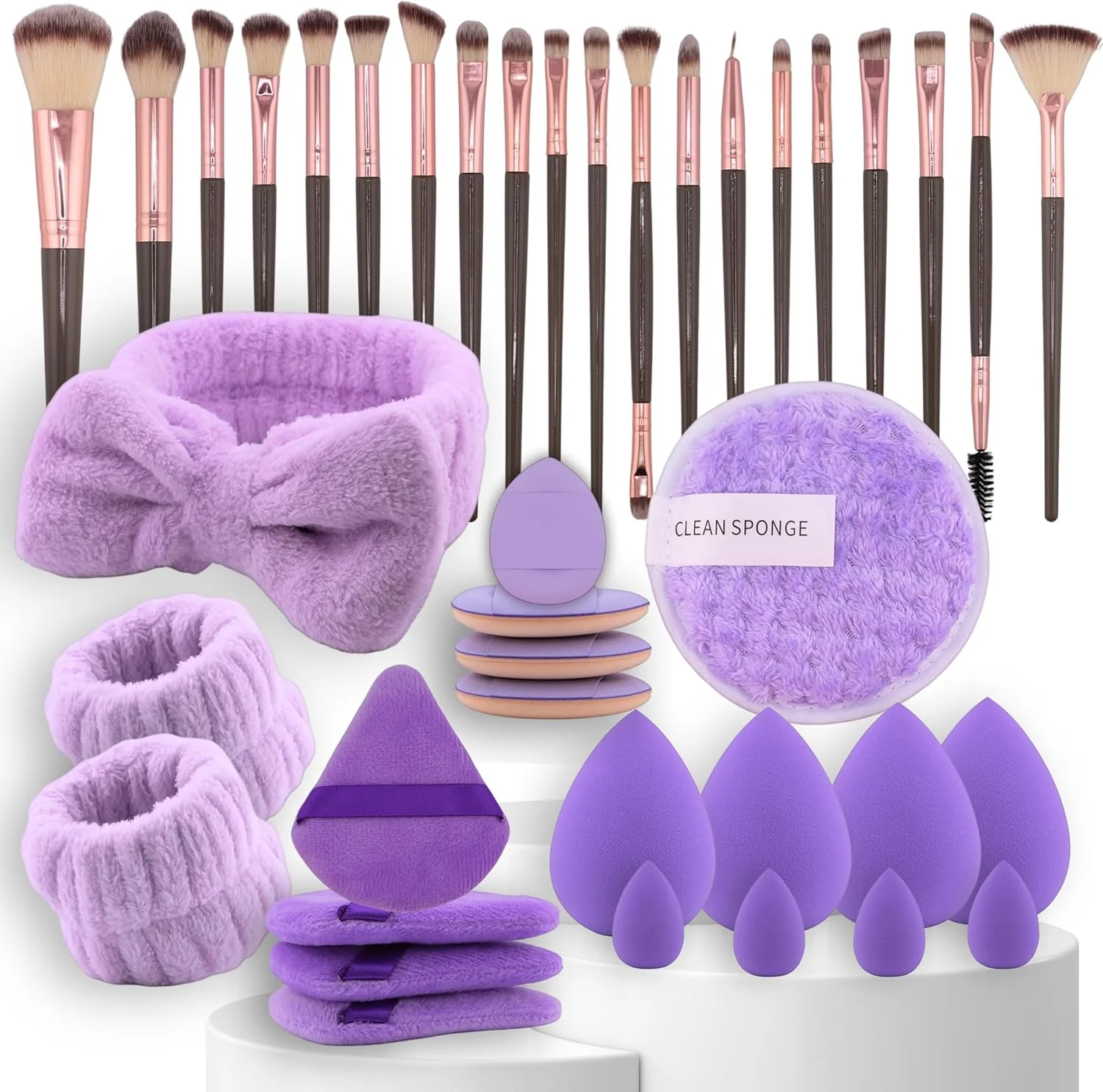 Makeup Brush Set – 40PCS Professional Makeup Brushes Set with Makeup Sponge & Powder Puffs, Premium Make Up Brush Set Kit for Foundation – Makeup Brushes & Tools for Beginners & Pros (Purple)