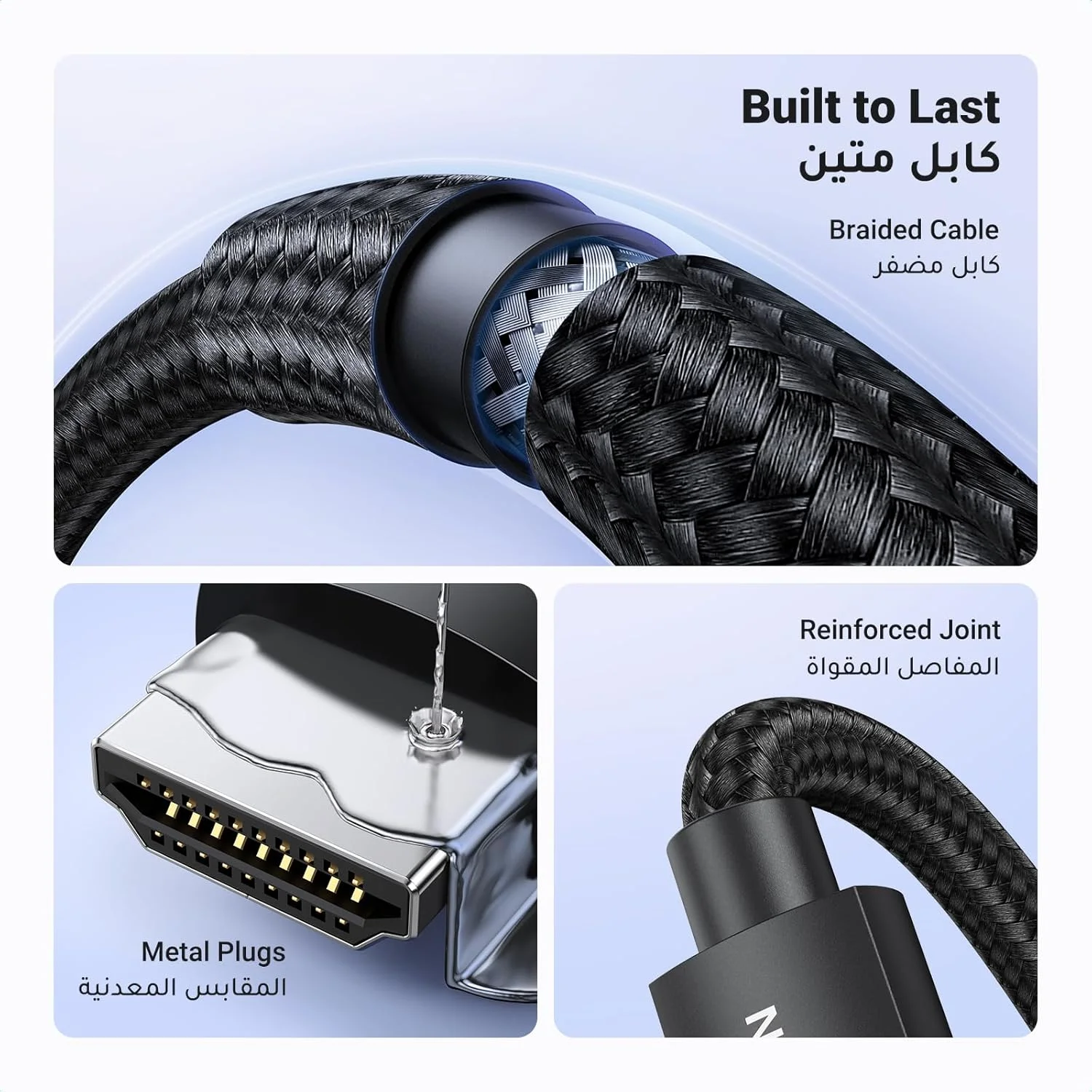 کابل HDMI یوگرین 2 متری 8K HDMI 2.1 سرعت بالا Ultra HD 48Gbps 8K@60Hz سیم بافته شده eARC Dynamic HDR Dolby Vision سازگار با MacBook Pro PS5 Switch TV Xbox Roku UHD TV Blu-ray Projector